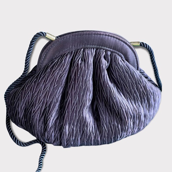 Vintage Vanessa purple silk mini clutch shoulder bag purse w/ braided strap - Picture 2 of 11